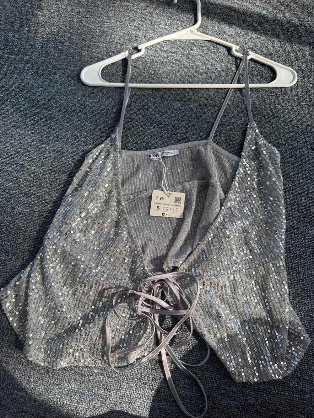 Zara Silver Sequin Lace-Up Cami